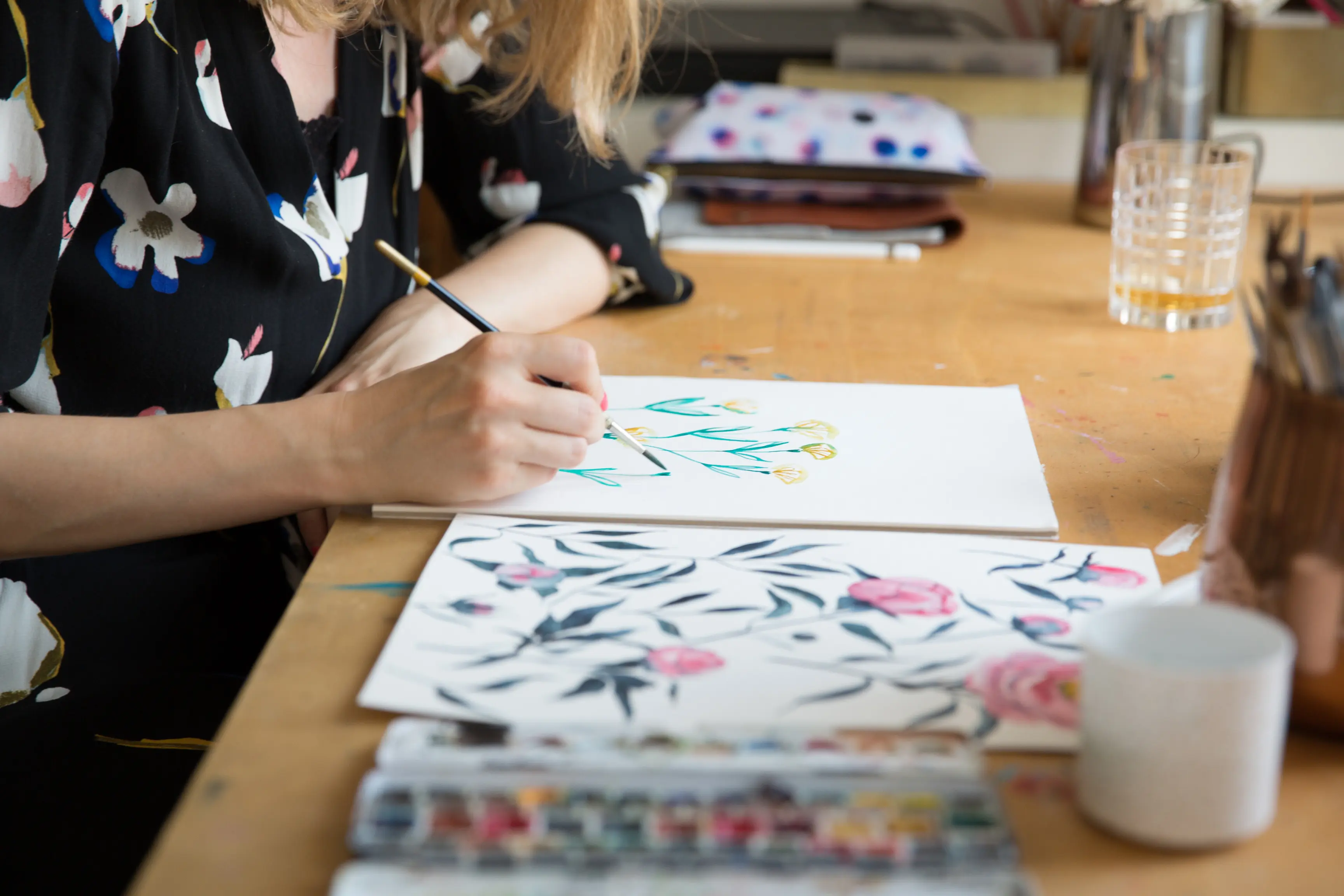 Artist painting flowers