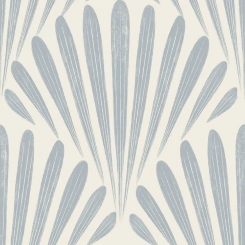 scallop fans _ creamy white_ french grey blue _ art deco geometric seashells Wallpaper by leannefriedberg