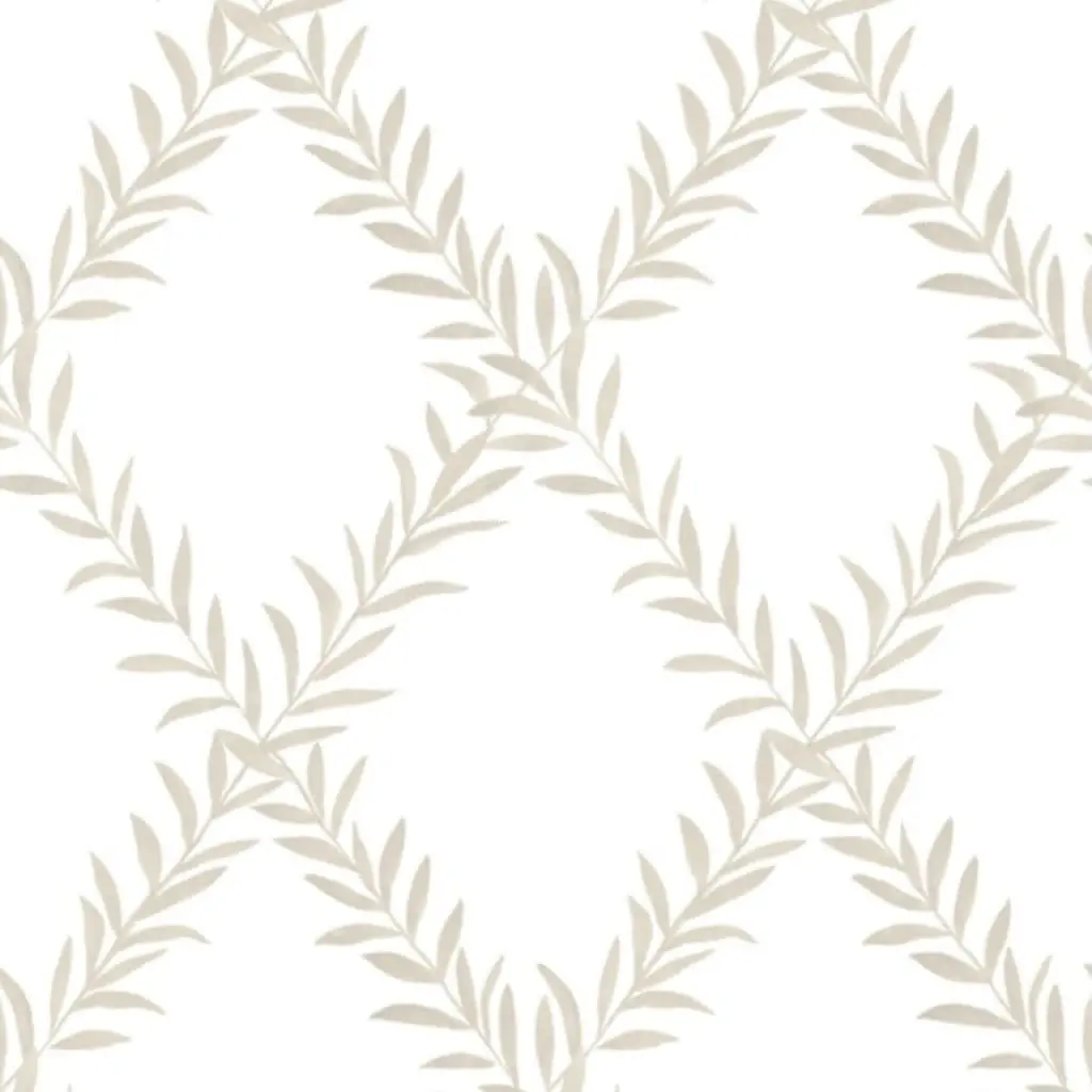 Custom Erin Leafy Trellis beige leafy trellsi on white Wallpaper by danika_herrick