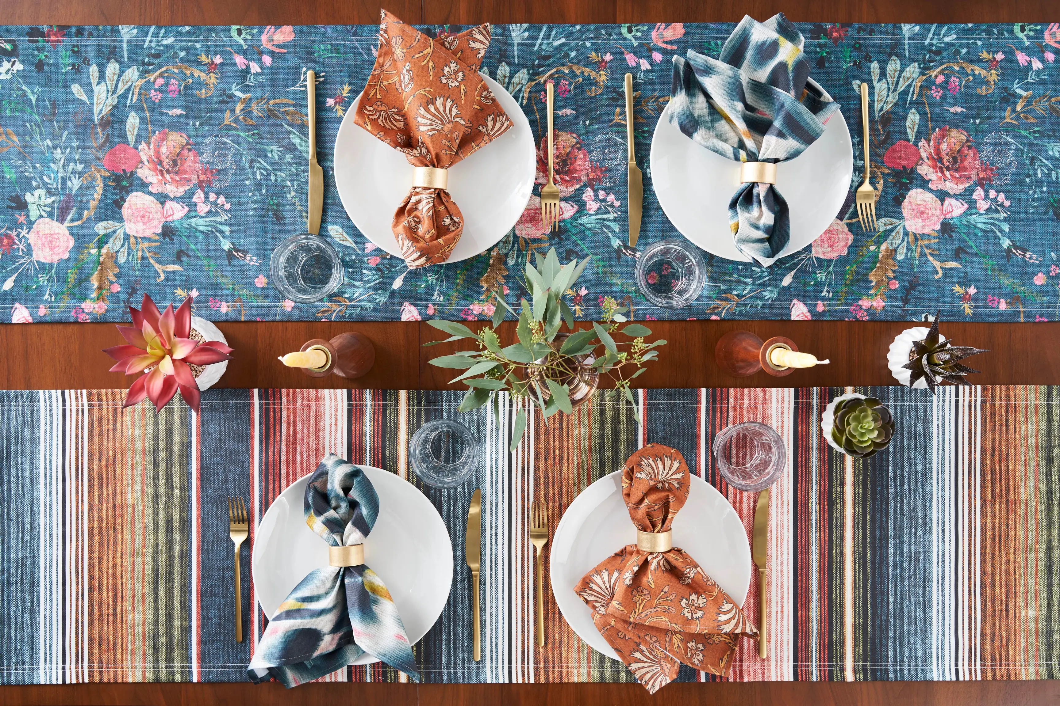 Two table runners on a set table