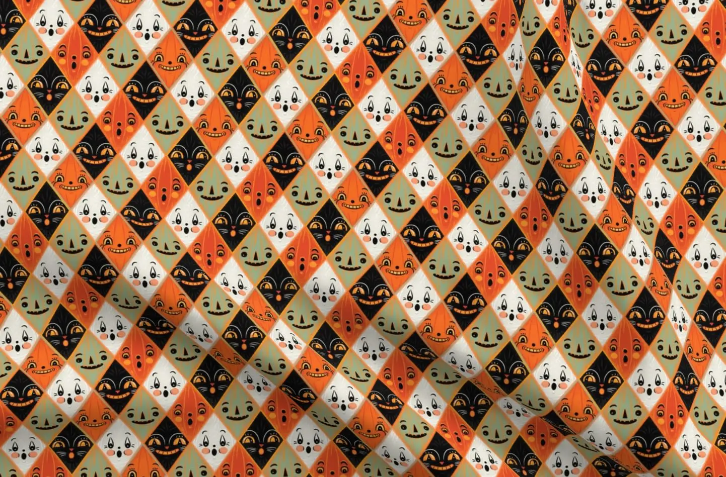 Halloween Face Diamonds Fabric by johannaparkerdesign