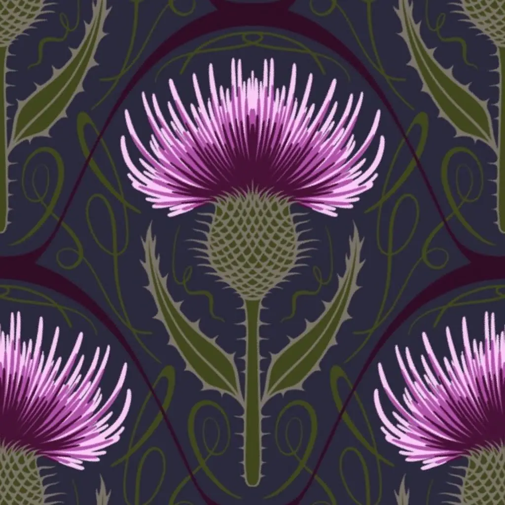 Art Nouveau Scottish Thistle Peel and Stick Wallpaper by new_branch_studio