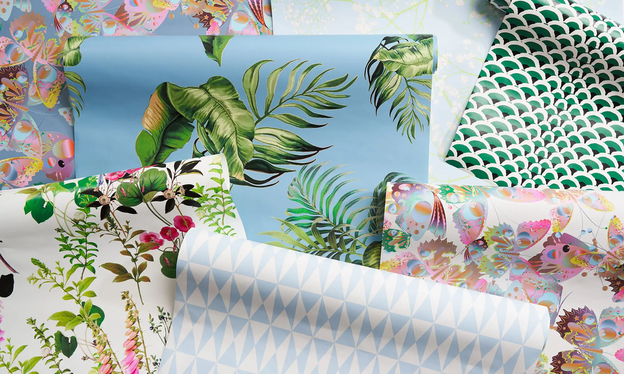 Wallpaper laydown of Cynthia Rowley's designs.