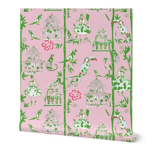 Palm Beach Garden Party -Pink Wallpaper: Peel and Stick