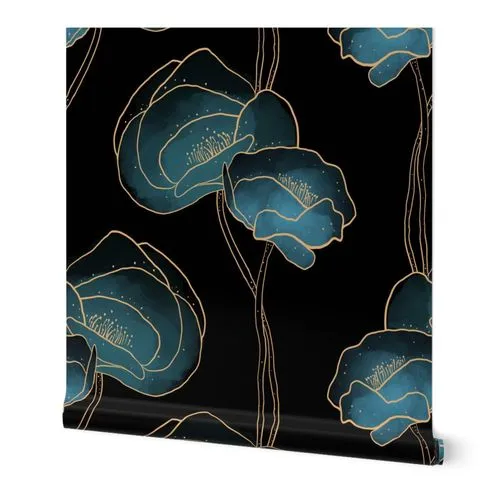 Dramatic Deco Poppies (Large Scale) Wallpaper: Peel and Stick