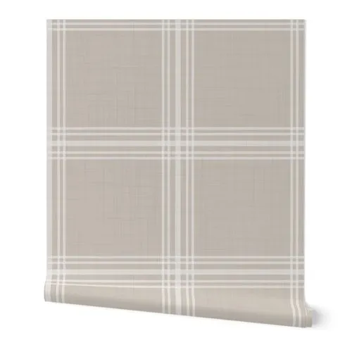 Windowpane Plaid - Greige, Large Scale Wallpaper: Peel and Stick