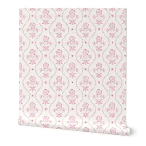 floral stripe/pink/medium Wallpaper: Peel and Stick