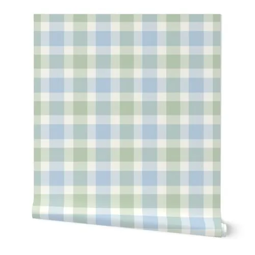 Gender Neutral Preppy Light Blue and Green Plaid - Baby Girl/Baby Boy Wallpaper: Peel and Stick