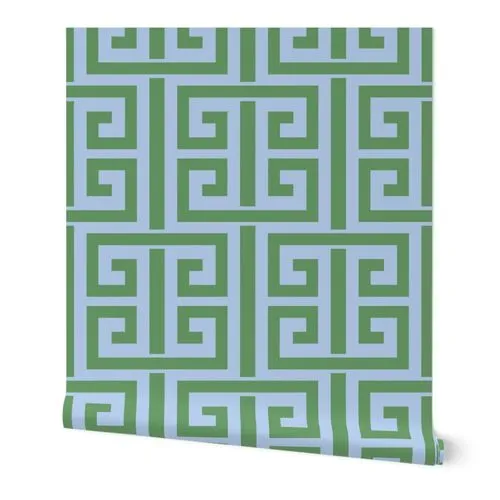 greek key/green and blue/large Wallpaper: Peel and Stick