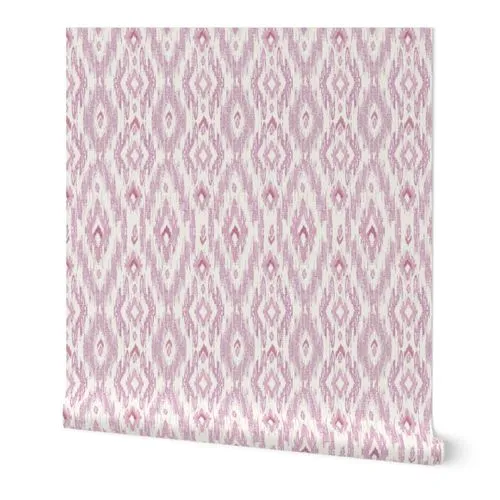 Grandmillennial Ikat Stripes on linen texture_Hot pink Plum_6" Wallpaper: Peel and Stick