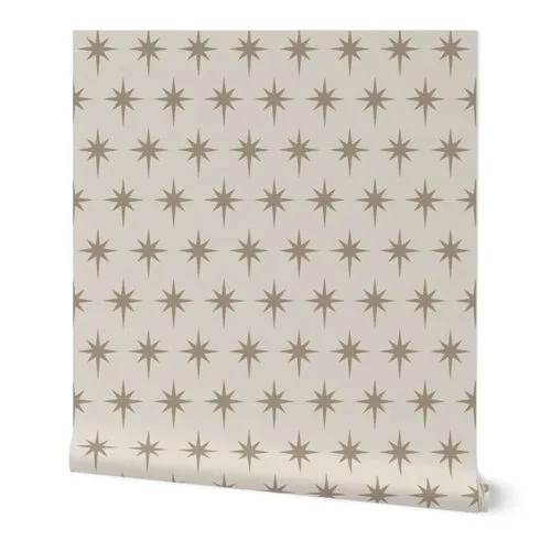 Preppy mushroom brown neutral stars on an off white background Wallpaper: Peel and Stick