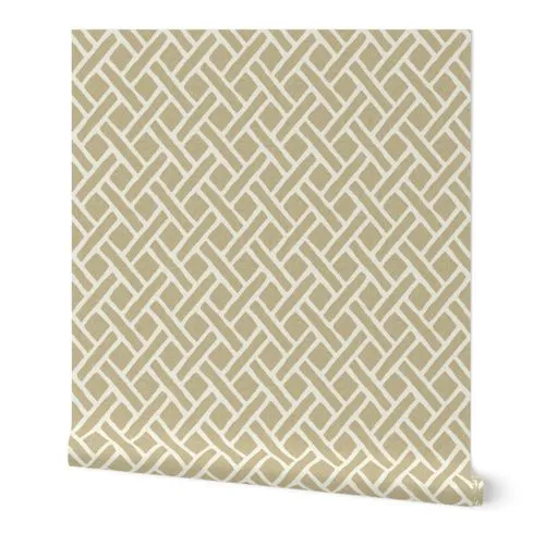 Savannah Trellis in Khaki Linen Wallpaper: Peel and Stick