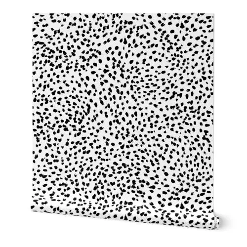 dalmatian print animal print brushstroke painterly dots abstract black and white Wallpaper: Peel and Stick