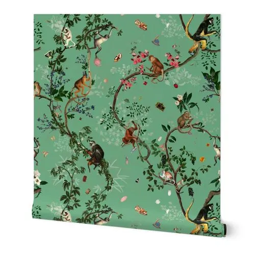 MONKEY WORLD Reportable Green Wallpaper: Peel and Stick