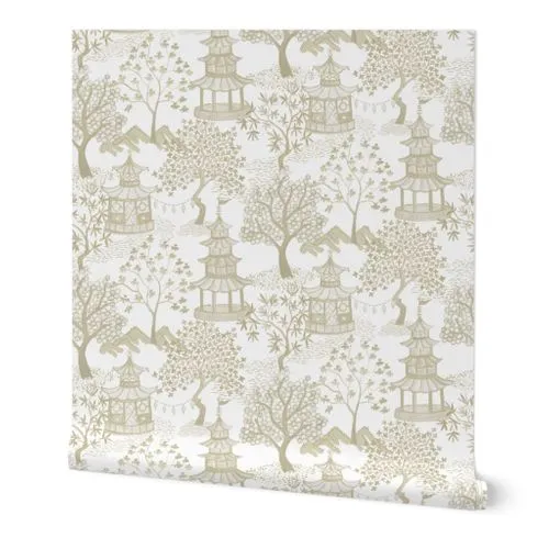 Pagoda Forest in Cream and Tans Wallpaper: Peel and Stick