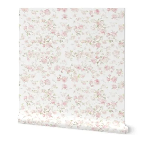 Saint Colette June Roses white aged and faded Wallpaper: Peel and Stick