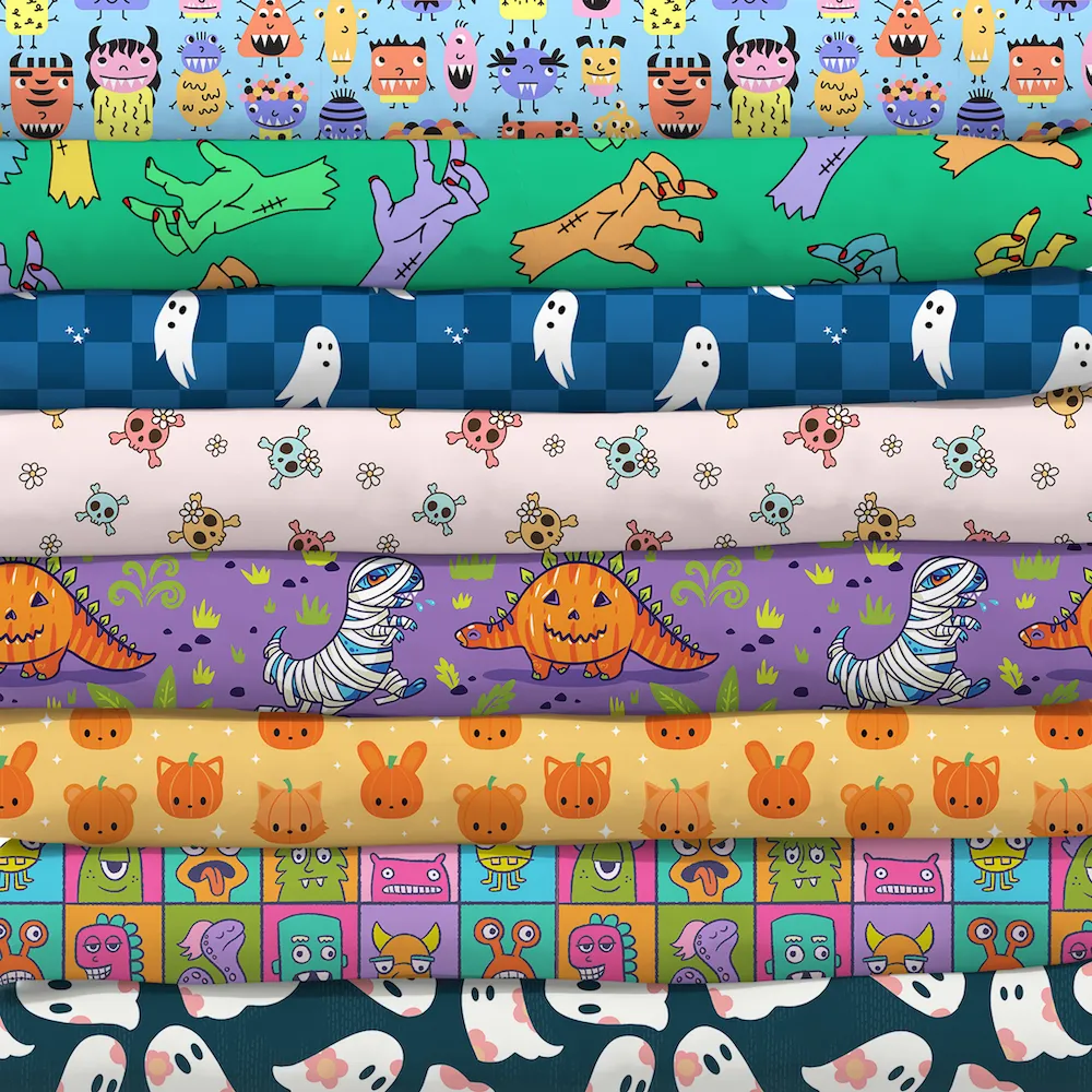 Stack of kids halloween fabrics