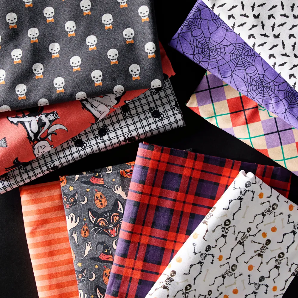 Stack of classic halloween fabrics