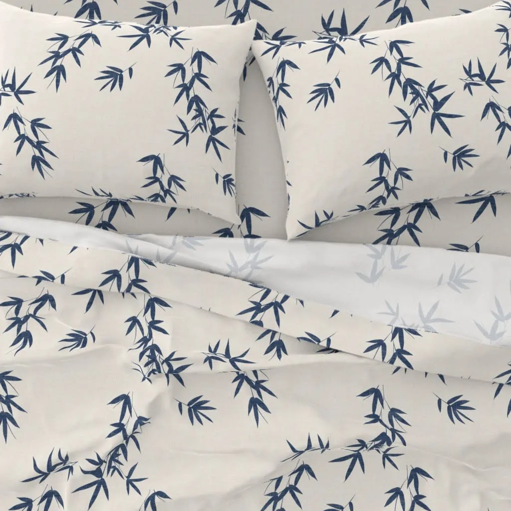 Blue leaves falling on white background sheet set