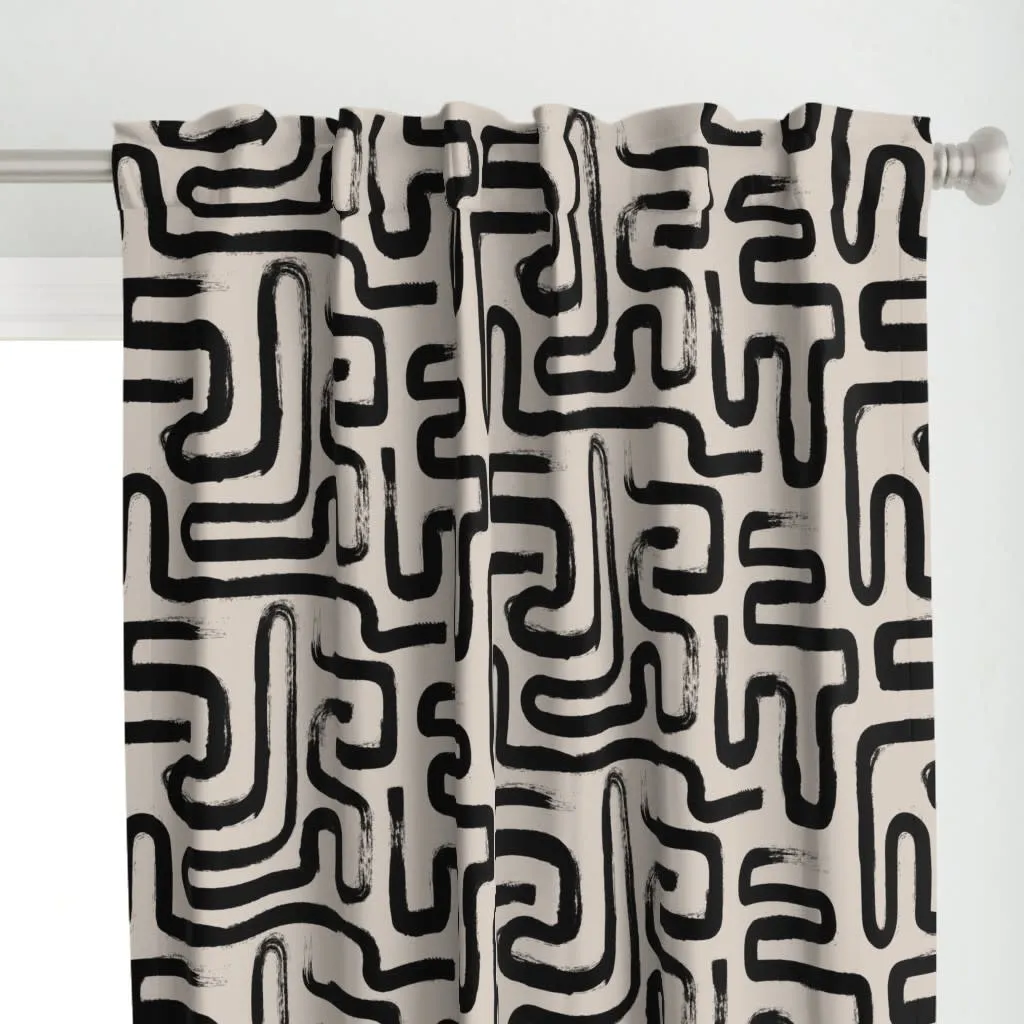 Meandering black stripe curtains